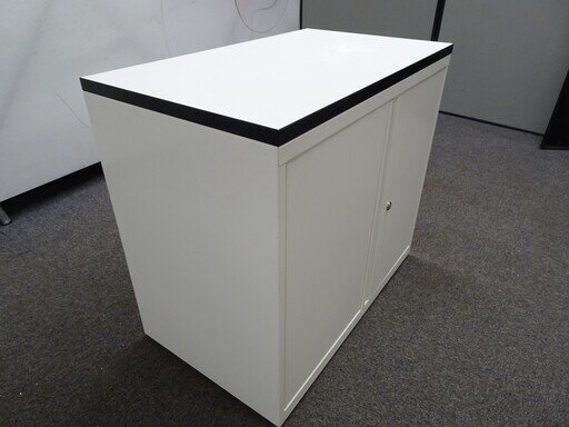 720h mm White Metal Cupboard with White Top and Black Edge