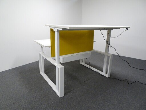 White Back to Back Electric Desk with Extendable Beam