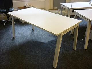 White Elite Linea 1600mm Bench Desks with Silver Legs per person 
