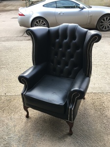 additional images for Black leather Chesterfield-style wingback armchairs