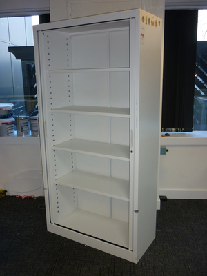 additional images for 1980mm high white metal tambour cupboard