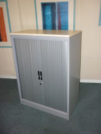 additional images for 1350mm high silver/maple metal side tambour cupboard,  